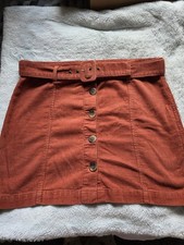 Women's Corduroy Skirt Size 12 George Rust Organge Button Front With Belt Detail