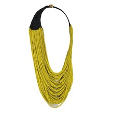 VTG African Tribal 100 Strand Maasai Statement Necklace Yellow Black Boho