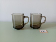 2x Vintage Arc France Smoked Glass Mugs, Retro Arcoroc Cups #133