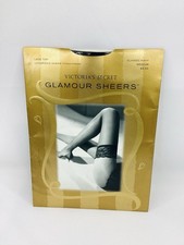 Victoria  s Secret Glamour Sheer Pantyhose Lace Top Thigh Highs Classic Navy MED