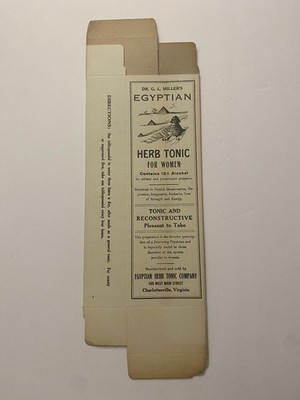 1920s Dr Miller Egyptian Herb Tonic Women Medicine Box Charlottesville VA (K288