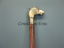 Vintage Brass Handle Wooden Walking Stick Victorian Designer Brown Cane Handmade