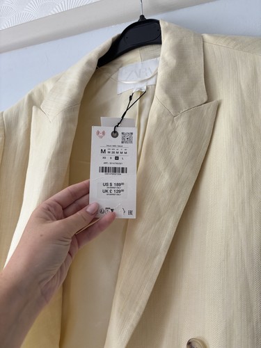 ZARA BNWT 2025 BUTTER YELLOW MINIMAL LINEN BLAZER ZW COLLECTION SIZE M 3014/793 - Picture 9 of 9