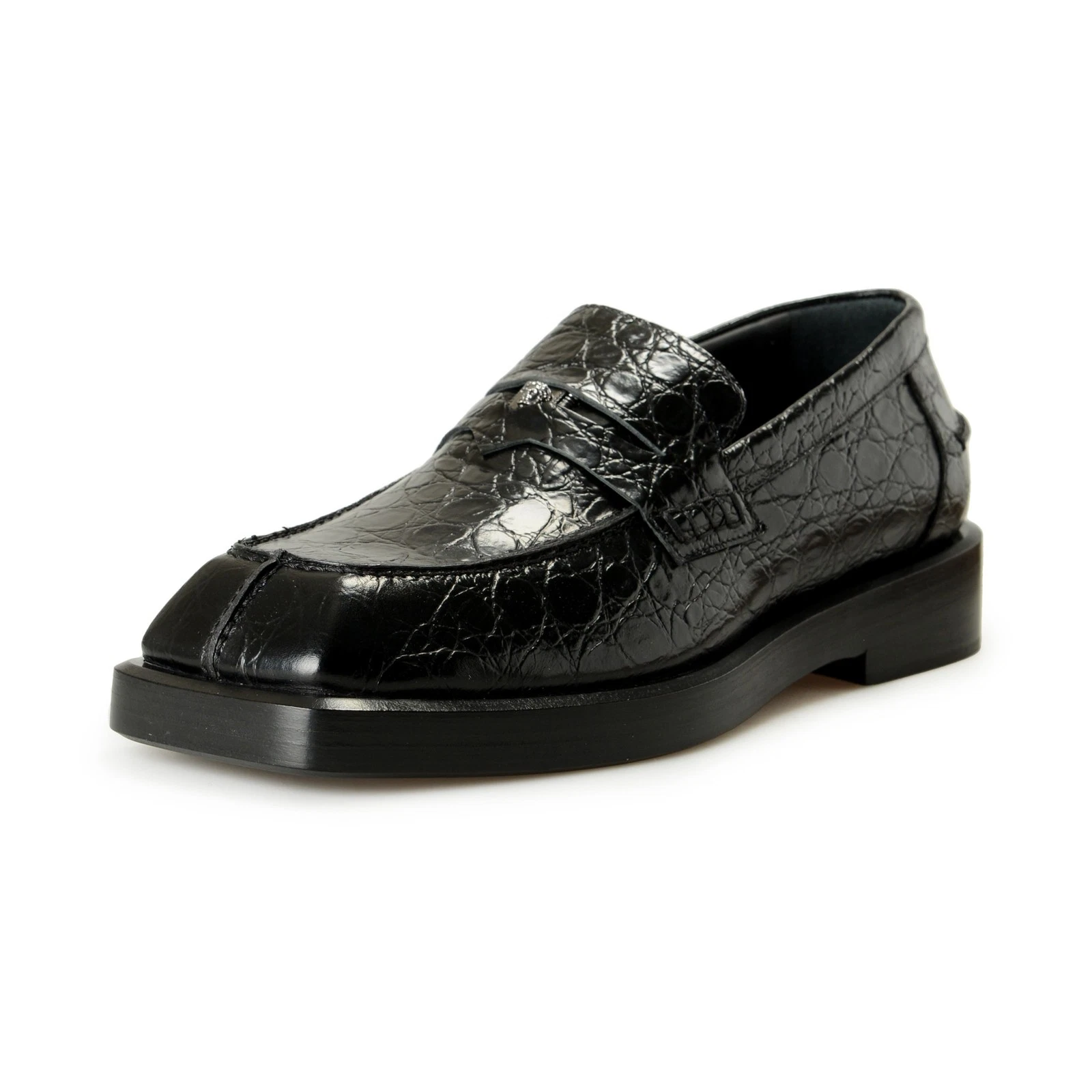 Versace — Versace Men's Black 100% Croc Print Leather Slip On Loafers Shoes US 12 IT 45