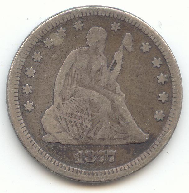 1877 Seated Liberty Quarter, Problem Free VG-Fine