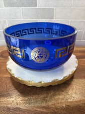Versace Medusa Head Cobalt Blue Rosenthal Glass Bowl Greek Key Design 6.5  
