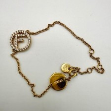 Fendi Gold F Logo Rhinestone Crystal Adjustable Bracelet