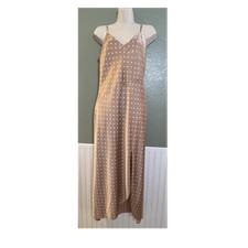 GUESS Beige White Polka Dot Satin Slip Maxi Dress Marilyn Monroe Size M HTF rare