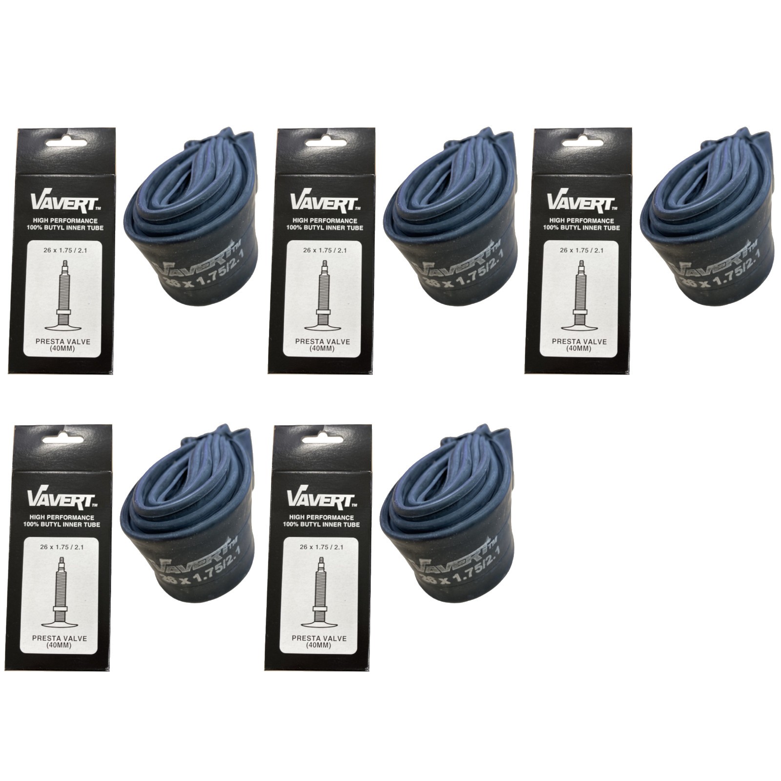 26 x 1.75-2.1"" Mountain Bike Presta Type Valve Inner Tube (5 Pack)