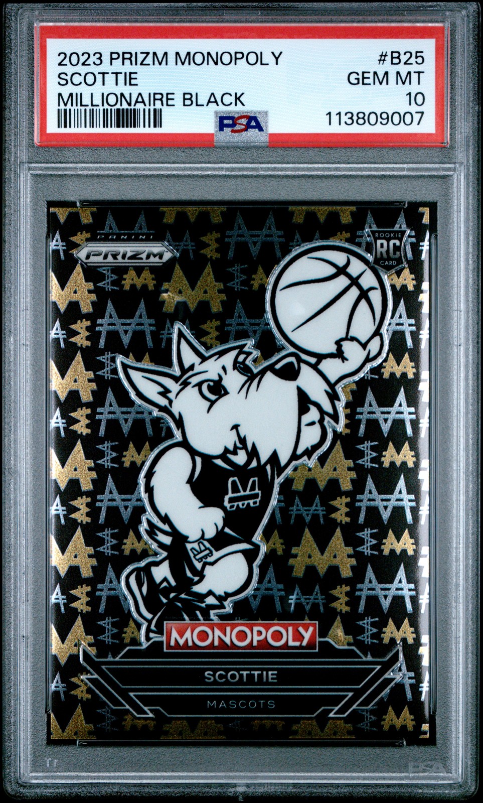 2023 PANINI PRIZM MONOPOLY MILLIONAIRE BLACK #B25 SCOTTIE MASCOT PSA 10