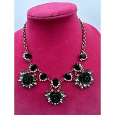 Green Floral Rhinestone Statement Necklace Witchy Gothic victorian J-01-110