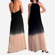 La Bianca halter maxi dress boho ombre black tan blue - size XL