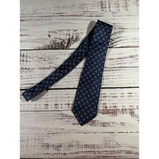 Christian Dior Mens Silk Tie Blue Red Medallion Floral Geometric Made in USA