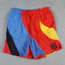 Vintage 90s Flame Wave Color Block Mesh Lined Size M Swim Trunks Board Shorts