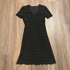 Anna Sui Designer Dress Black  Cream Knit Fit  Flare Midi Vintage Style Women  
