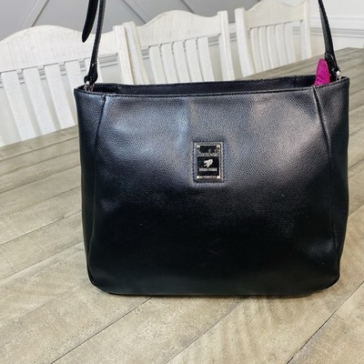 Piero Guidi Lineabold Shoulder Bag Black Leather Silver Hardware