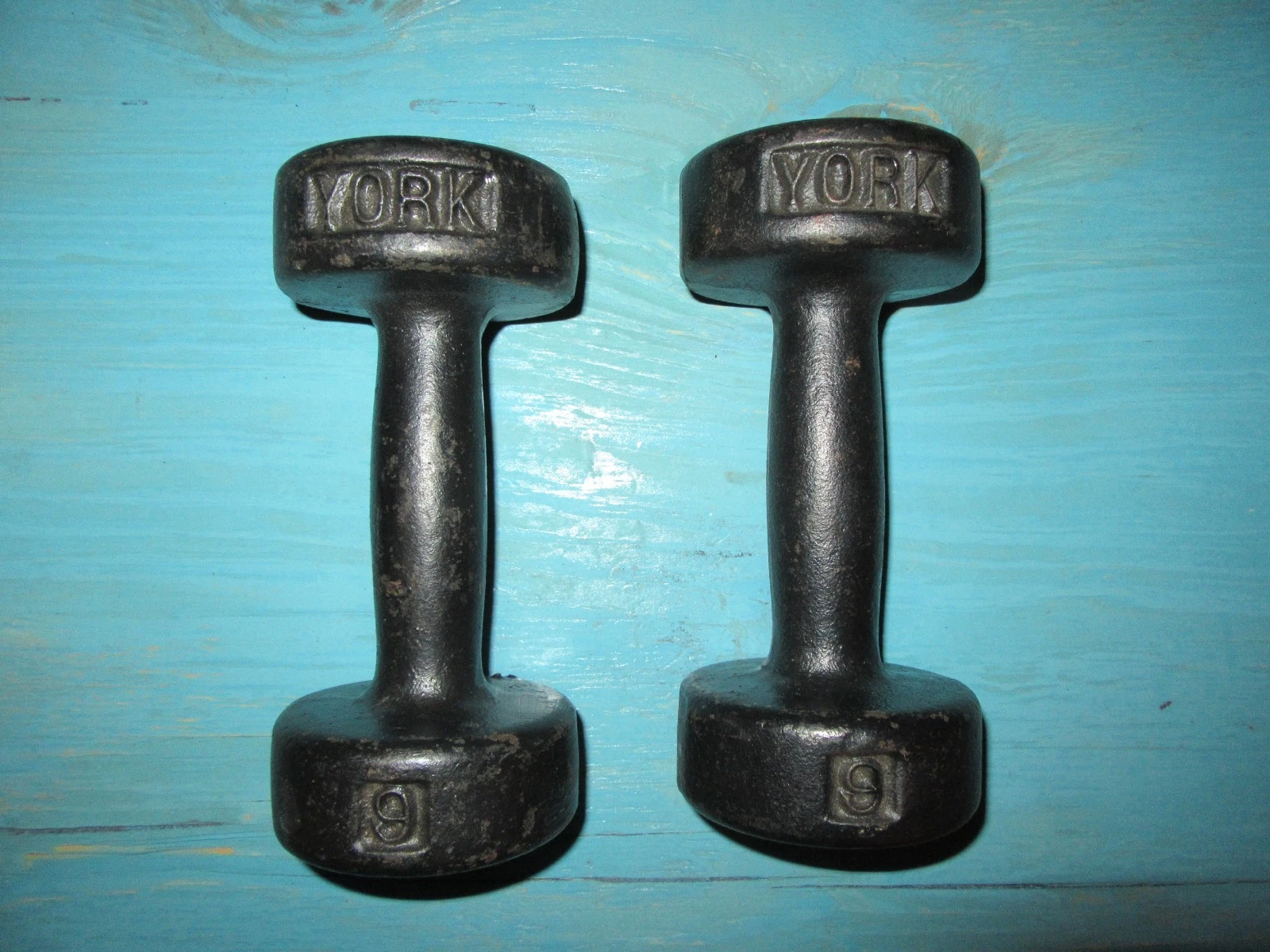 Vintage YORK 9 Pound Roundhead 2nd Gen Dumbbell Set