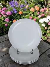 West Elm Dinner Plates White Porcelain Organic Rim  11.5" Set of 4