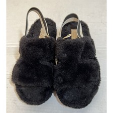 Kate Spade Women Slipper Mozzy 6M Black Faux Fur Slingback Slide House Shoe