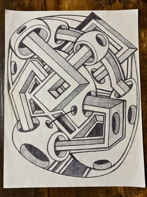 DARKOXYGENHEAVY ELECTROGON: Drawing #1 8.5x11 Original Modern Art Home Interior
