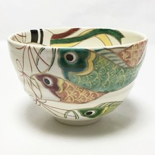 Japanese Matcha Bowl White Glaze Carp Streamer Suide Sosho Tea Ceremony Chawan