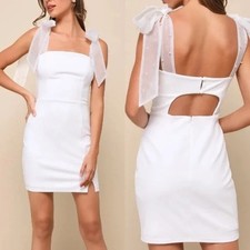 Lulus Beaming Perfection White Pearl Organza Tie-Strap Mini Dress Size S