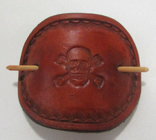 Vtg Embossed Leather Skull Hair Barrette w/ Wooden Pick 3.25" Hand Made Tooled