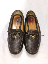 PRADA BOW BROWN LEATHER LOAFERS SIZE, EU38.5, US8,