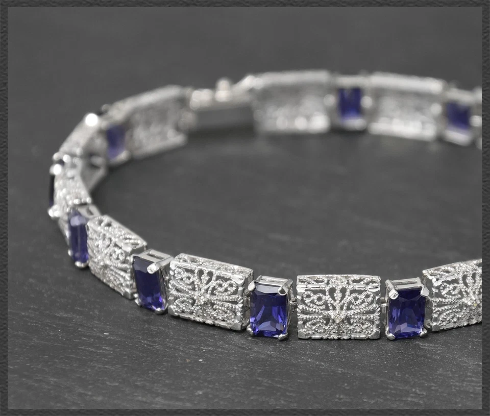 Armband im Antik Art Deco Design, 8,50ct Diamanten & Iolith, aus 10K Weißgold - Bild 2 von 4