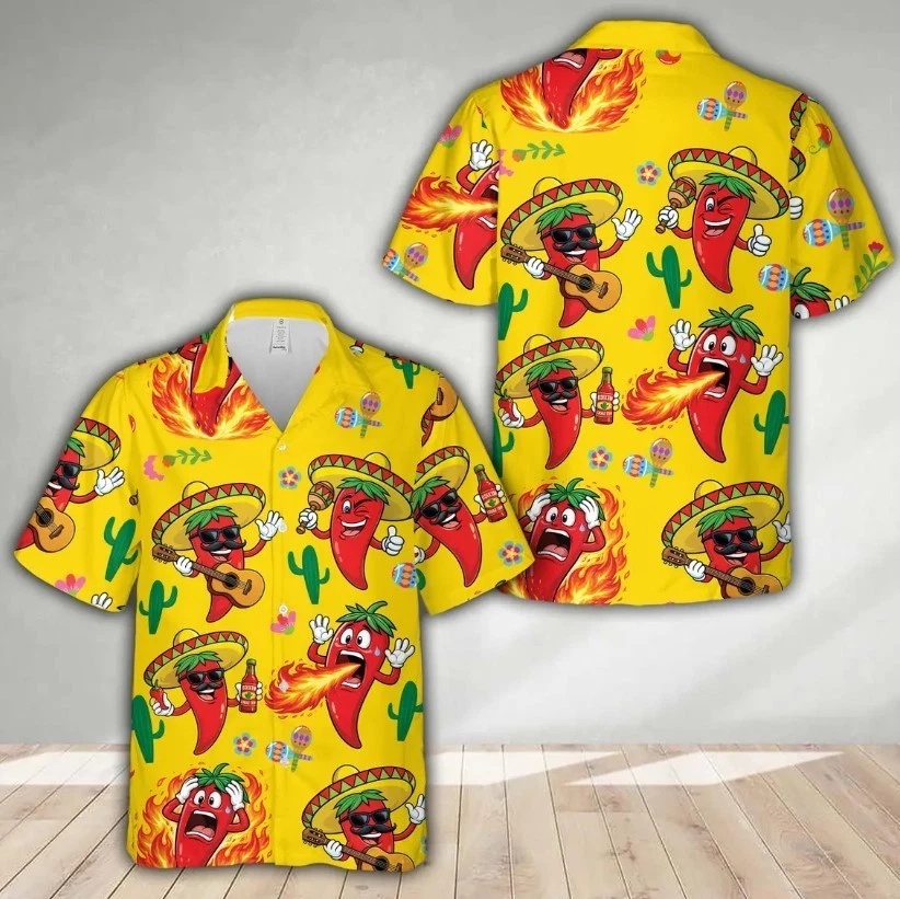 Funny Cinco De Mayo Hawaiian Shirt, Chillies Fiesta Button Down Shirt
