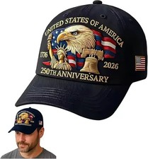 America 250th Anniversary Baseball Cap 1776  2026 USA Patriotic Hat BLACK 