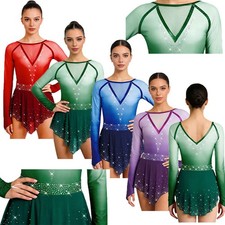 Women Leotard Tango Bodysuit Long Sleeve Jumpsuit Theme Show Gradient Costume