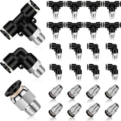 24 Pcs Push to Connect Tube Fittings 1/4 Inch OD X 1/8 NPT Pneumatic Kit Male Th