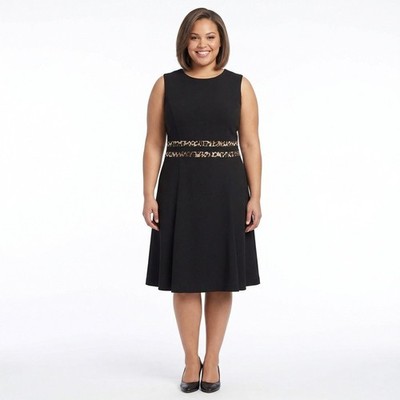 Liz Claiborne Womens Black A-Line Midi Dress Leopard Print Waist Size 18 |  eBay