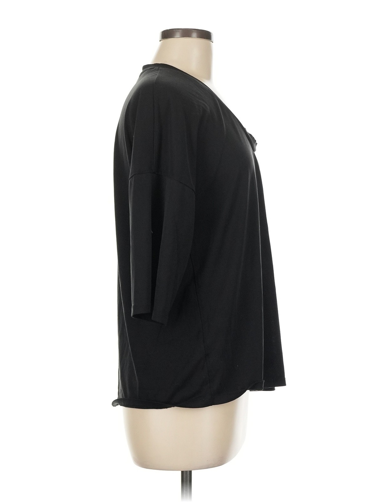 Mango Women Black 3/4 Sleeve T-Shirt M thumbnail 3