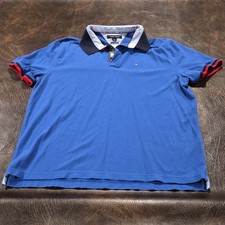 Tommy Hilfiger Men XL Blue Polo Shirt Custom Fit Short Sleeve Logo Collared B265