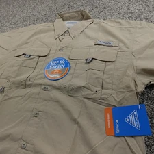 Columbia Shirt Mens XS Beige Bahama II PFG Fishing Omni Shade Button Up UPF 50