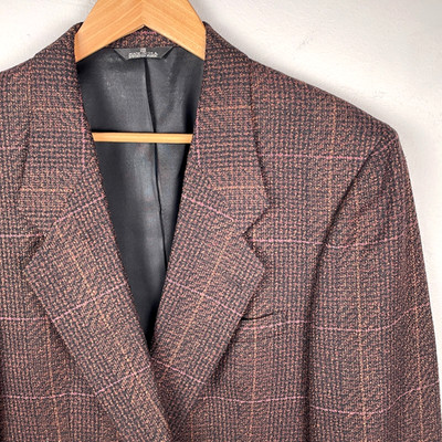 Vintage Lanvin Jacket Men 42R Brown Windowpane Plaid Check Sport Coat Blazer USA