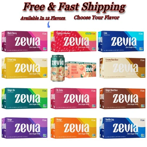 Zevia Zero Sugar Soda Gluten-Free Vegan 12 oz Cans 8-Pack Select Flavor