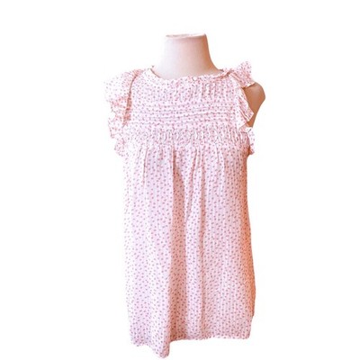 LOFT Pink White Dotted Ruffle Smocked Sleeveless Blouse Top NWT S cottagecore