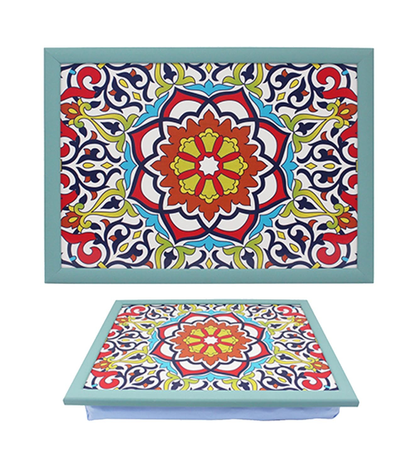 Lap Tray Tuscany Blue Colourful Mandala Pattern Cushioned Dinner Serving Tray