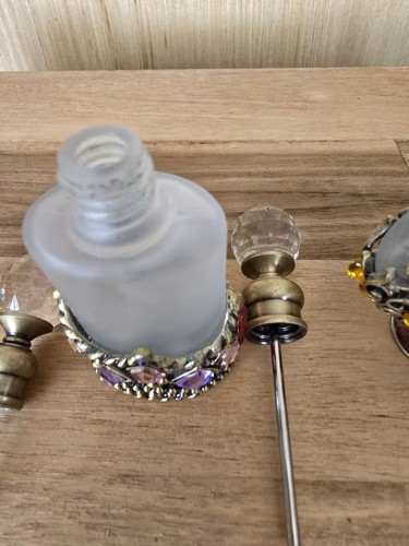 Set Of 3 Vintage Alice Aliya Refillable Perfume Bottle Embrossed Decor Screw Cap - Afbeelding 14 van 15