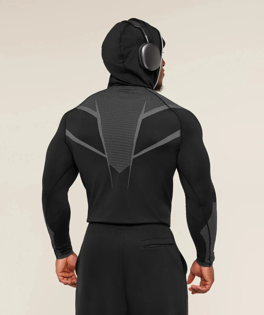 LARGE / L Gymshark Onyx 5.0 Seamless Muscle Fit Hoodie Black/Grey