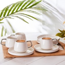 KARACA Saturn Platin Turkish Coffee Cup Set of 6, 12-Piece White Porcelain