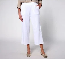Logo Lori Goldstein Petite 1X White Cropped Wide Leg Pant Crochet A638914 NWOT 