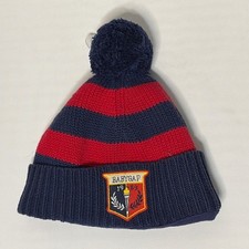 Baby Gap Infant Beanie Hat Navy Blue Red Striped Pom Pom Crest 1989 Fleece Lined