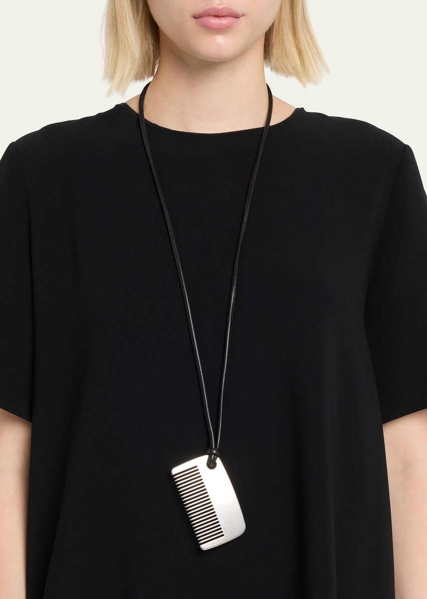 NWT The Row Pre Fall 2023 Leather Cord Brass Comb Pendant Necklace