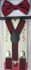 Kids Boys Girls Burgundy Adj Pre-Tied Bow Tie Burgundy Adj Y-Back Suspenders-New