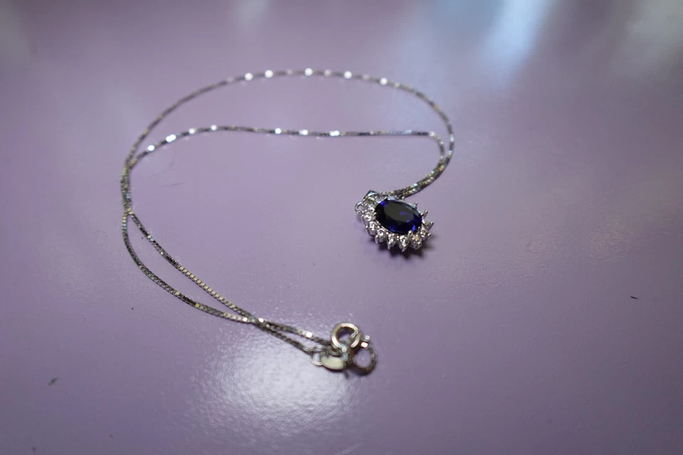 JewelryPalace Princess Sapphire Simulated 925 Sterling Silver Gemstone Necklace - Image 2 of 4