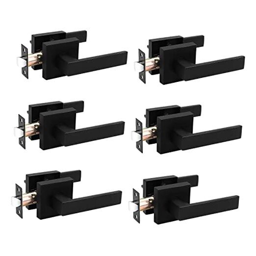 6-Pack Matte Black Interior Door Handles for Closet or Passage